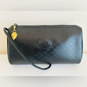 Vintage Gucci Black Shoulder Bag with Gold Charm